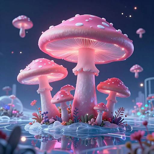 Surreal Neon Pink Mushroom Tundra