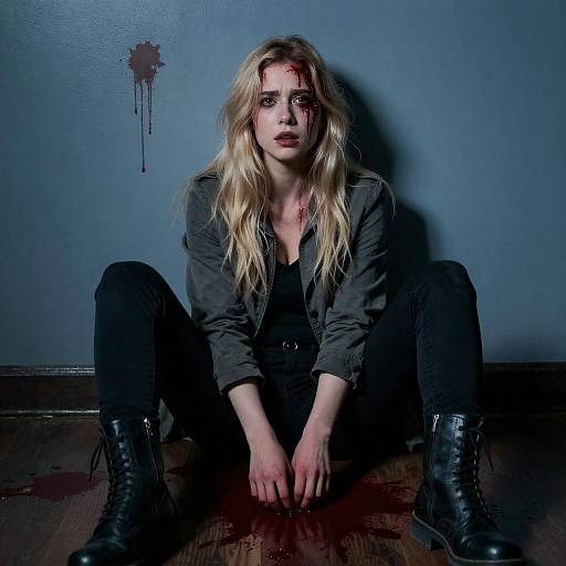 Distressed Blonde Woman in Dark Setting