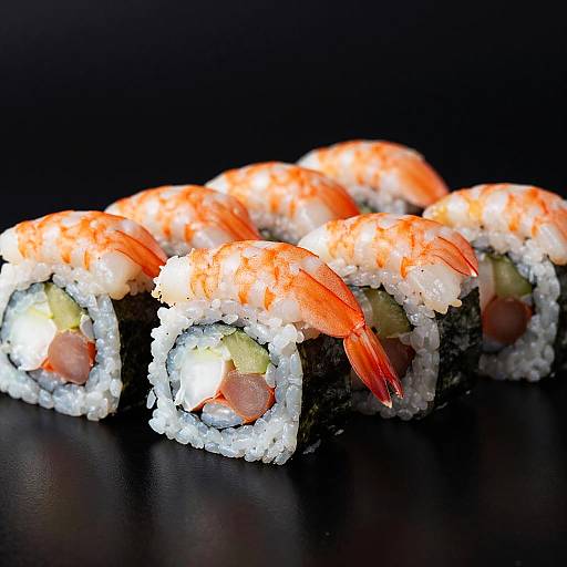 Close-Up of Vibrant Shrimp Sushi Rolls
