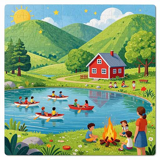 Colorful Summer Lakeside Puzzle Scene