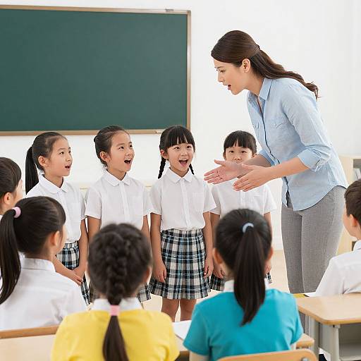 Children Singing with Teacher Encouragement