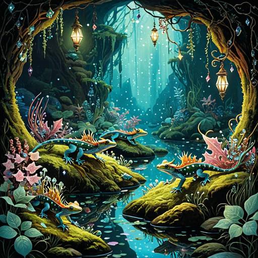 Enchanted Salamander Dragonets in Crystal Cavern