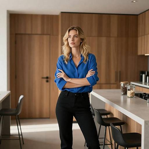 Modern Kitchen with Stylish Blonde Woman