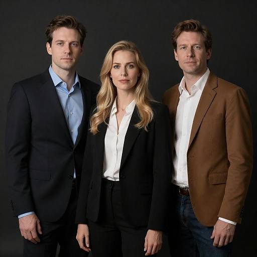 Three Individuals Against Dark Background