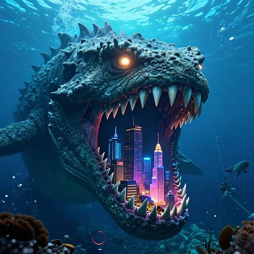 Colossal Sea Monster with Underwater City