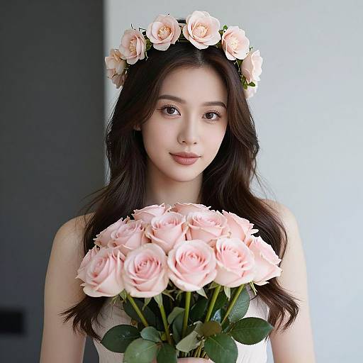 Elegant Woman with Pink Flower Crown