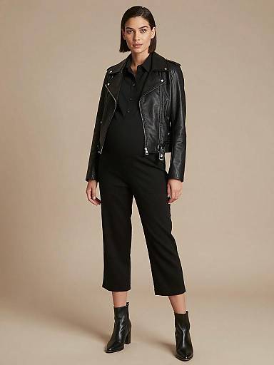 Sleek Monochrome Maternity Fashion Portrait