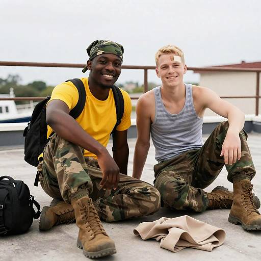 Two Soldiers Enjoying a Rooftop View