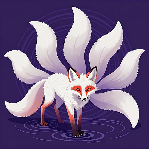 Mystical White Fox with Glowing Tails