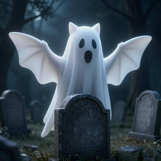 Mischievous Ghost in Moonlit Cemetery