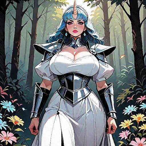 Armored Girl with Unicorn Overlord in Forest