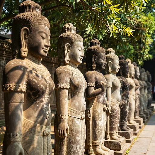 Ancient Stone Statues Along Walkway