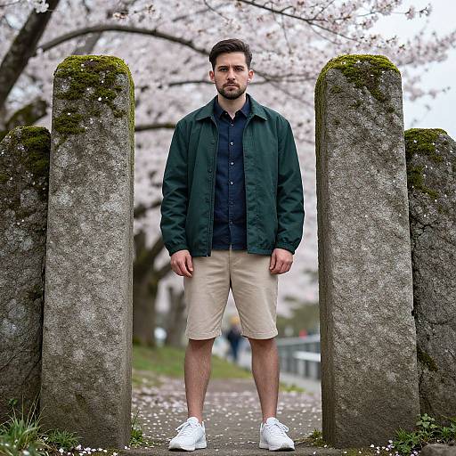 Young Man Between Mossy Pillars