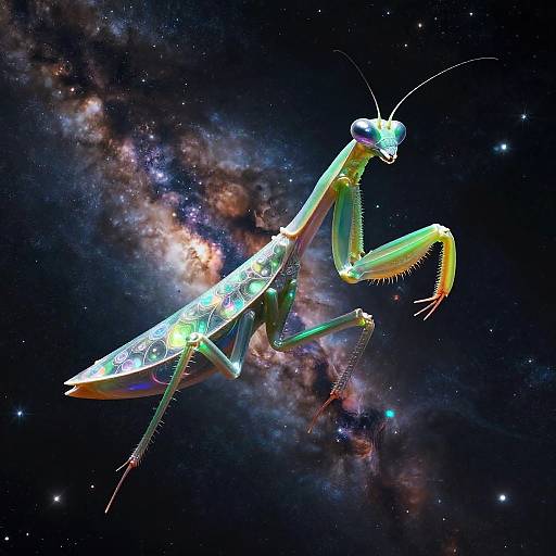 Psychedelic Mythical Mantis in Cosmos