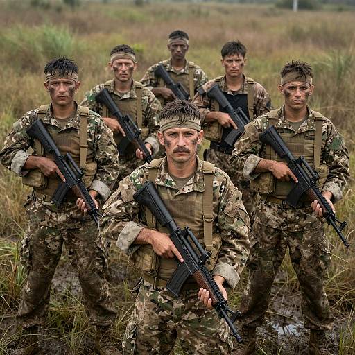 Group of Soldiers in Muddy Field