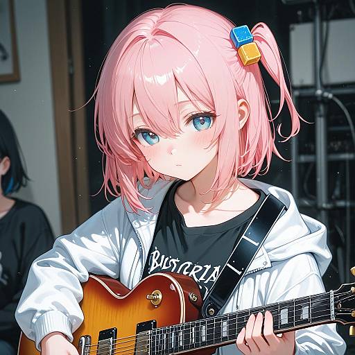 Vibrant Girl Playing Electric Guitar