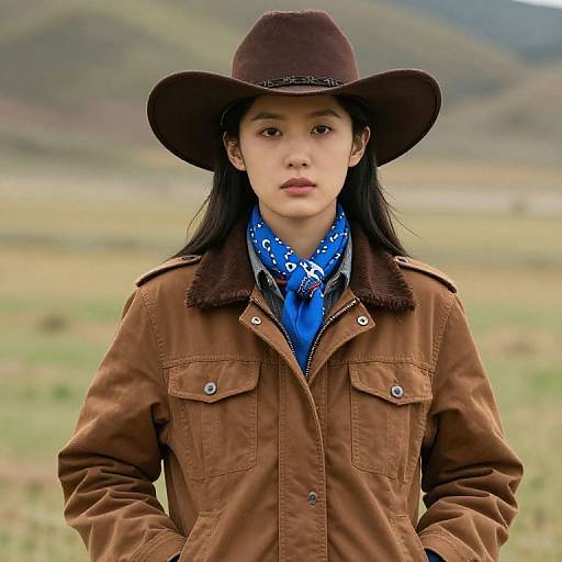 Woman in Brown Jacket and Cowboy Hat
