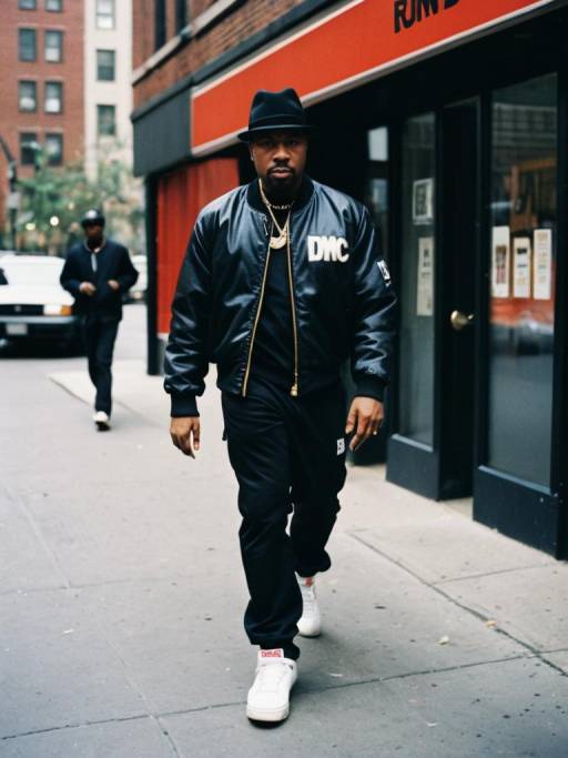 Man in Run DMC Costume Walking in Urban Setting