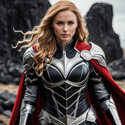 Female Cosplayer in Jane Foster Armor with Red Cape