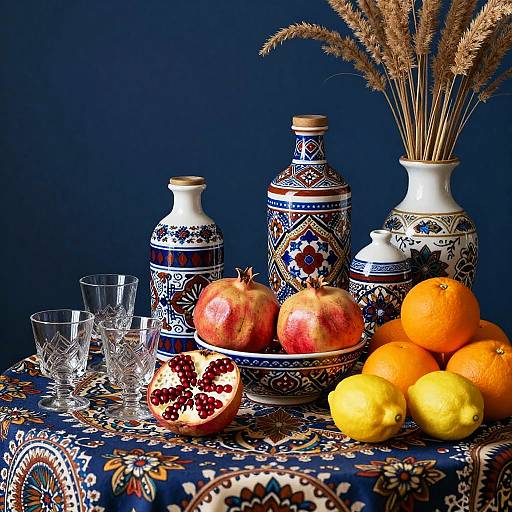 Still Life with Decorative Ceramics and Fruits