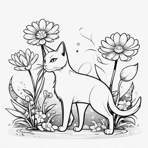 Monochrome Cat Portrait with Plants