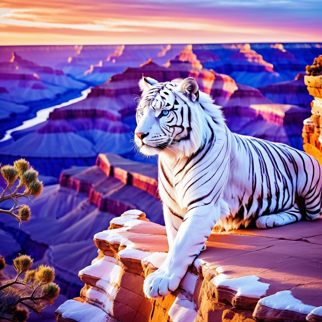 Majestic White Tiger at Grand Canyon Sunset