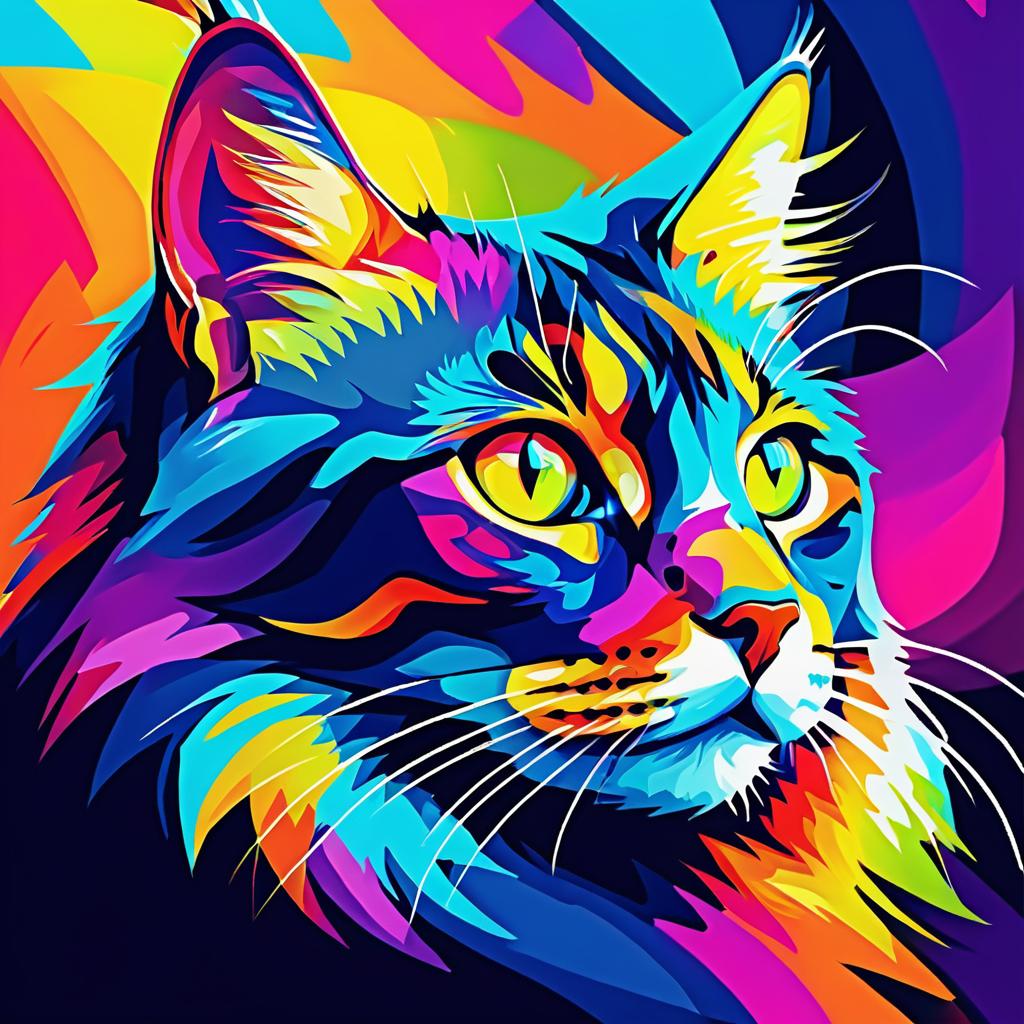 Vibrant Abstract Cat Portrait Illustration