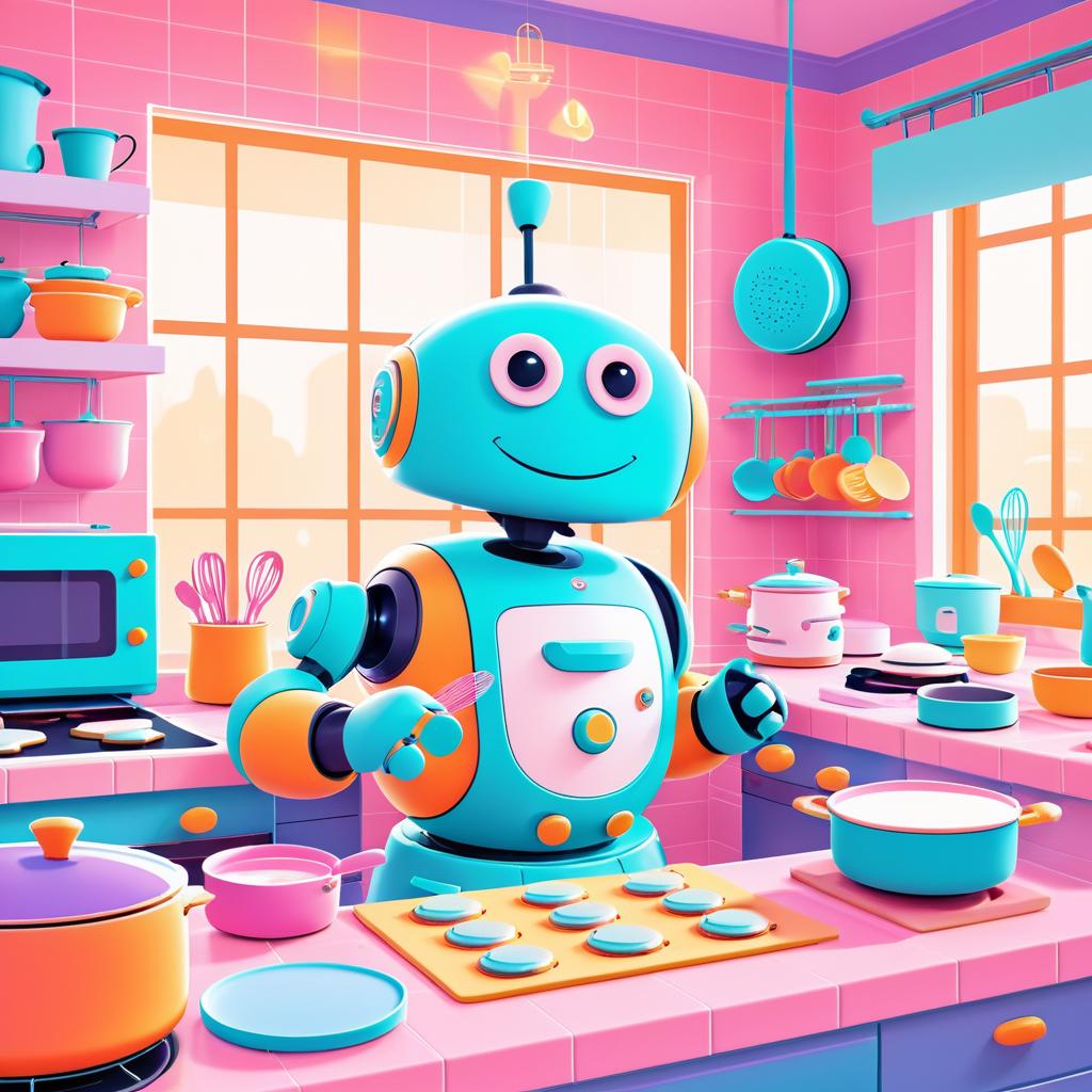 Friendly Robot Baking Cookies in Cozy Kitchen