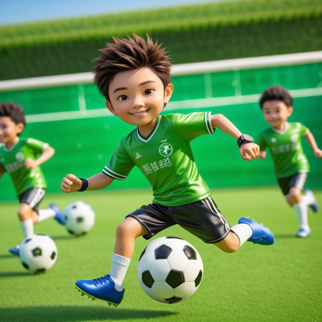 Young Soccer Player Kicking a Unique Ball