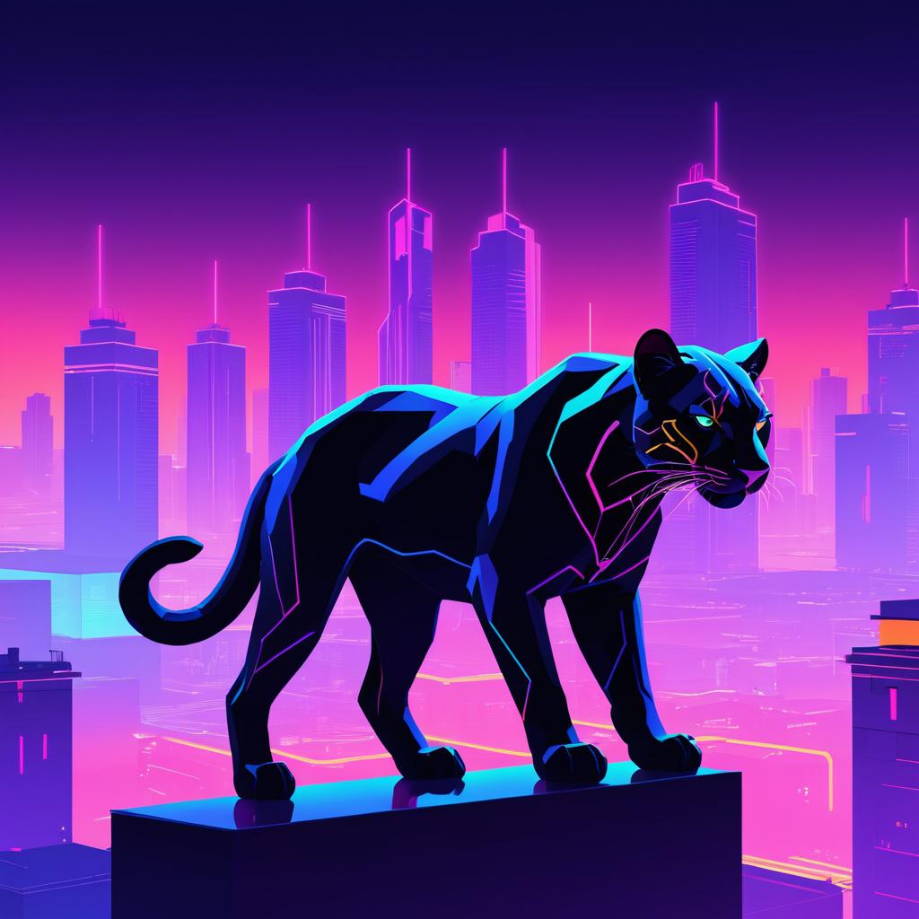 Neon Panther in Dystopian Cityscape