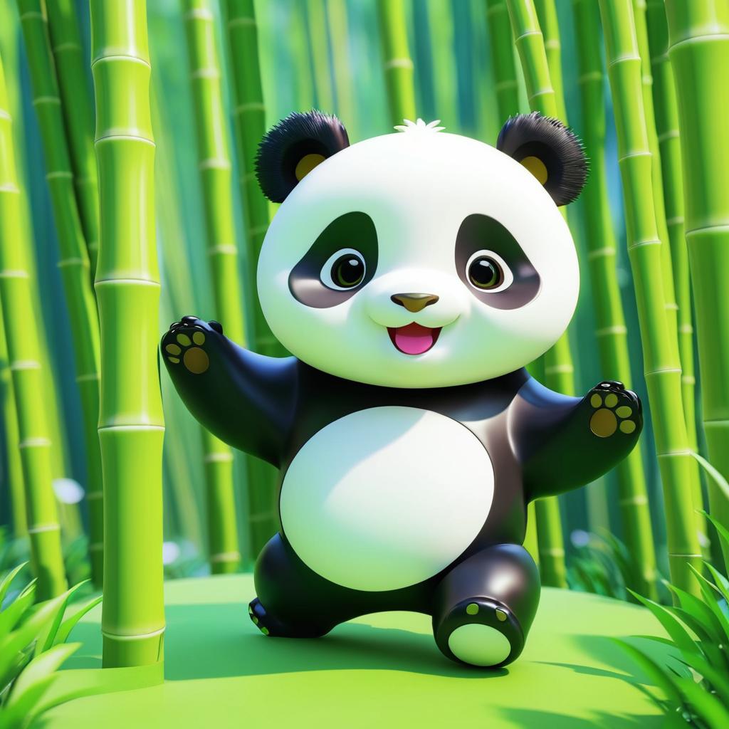 Kawaii Panda Dancing in Bamboo Grove