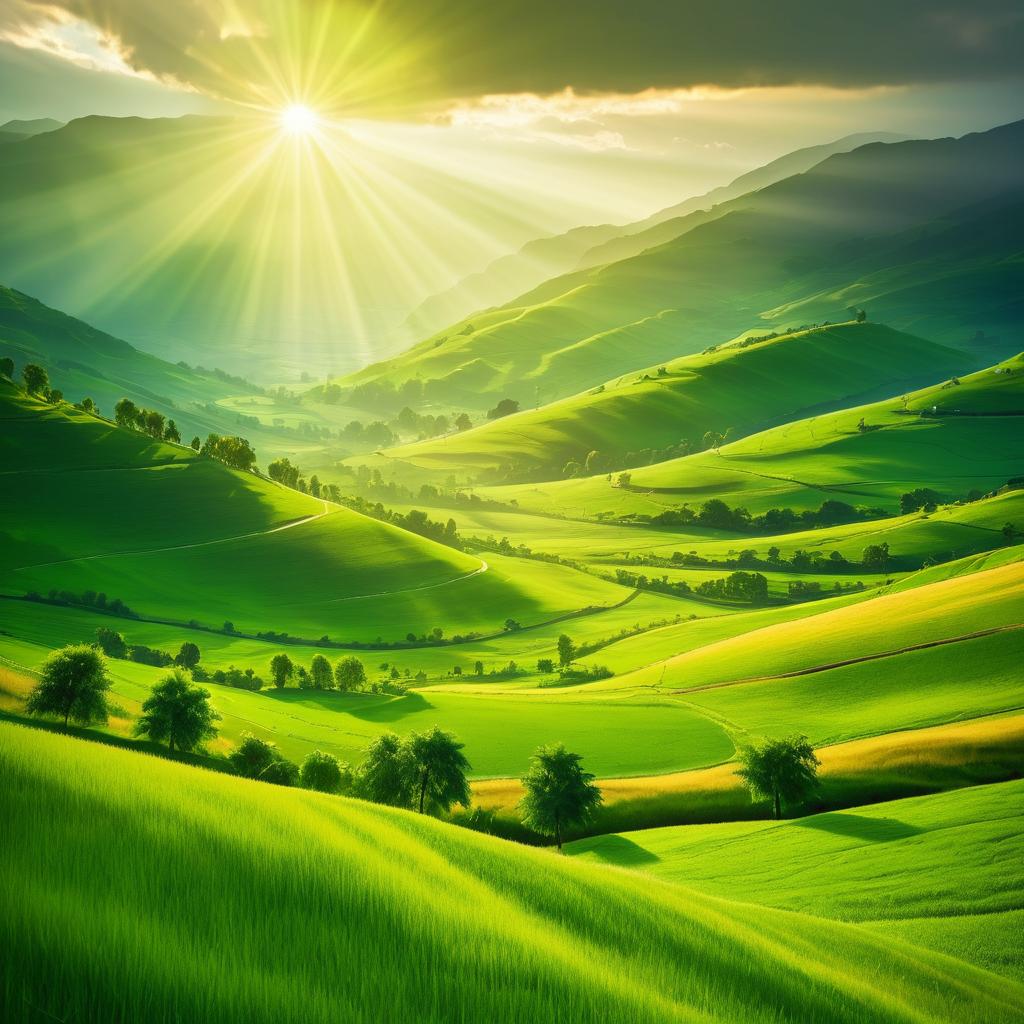 Tranquil Summer Valley with Sun Rays