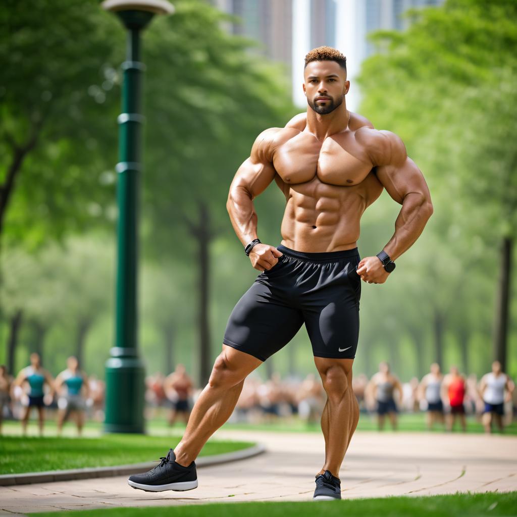 Muscular Man in Urban Park Setting