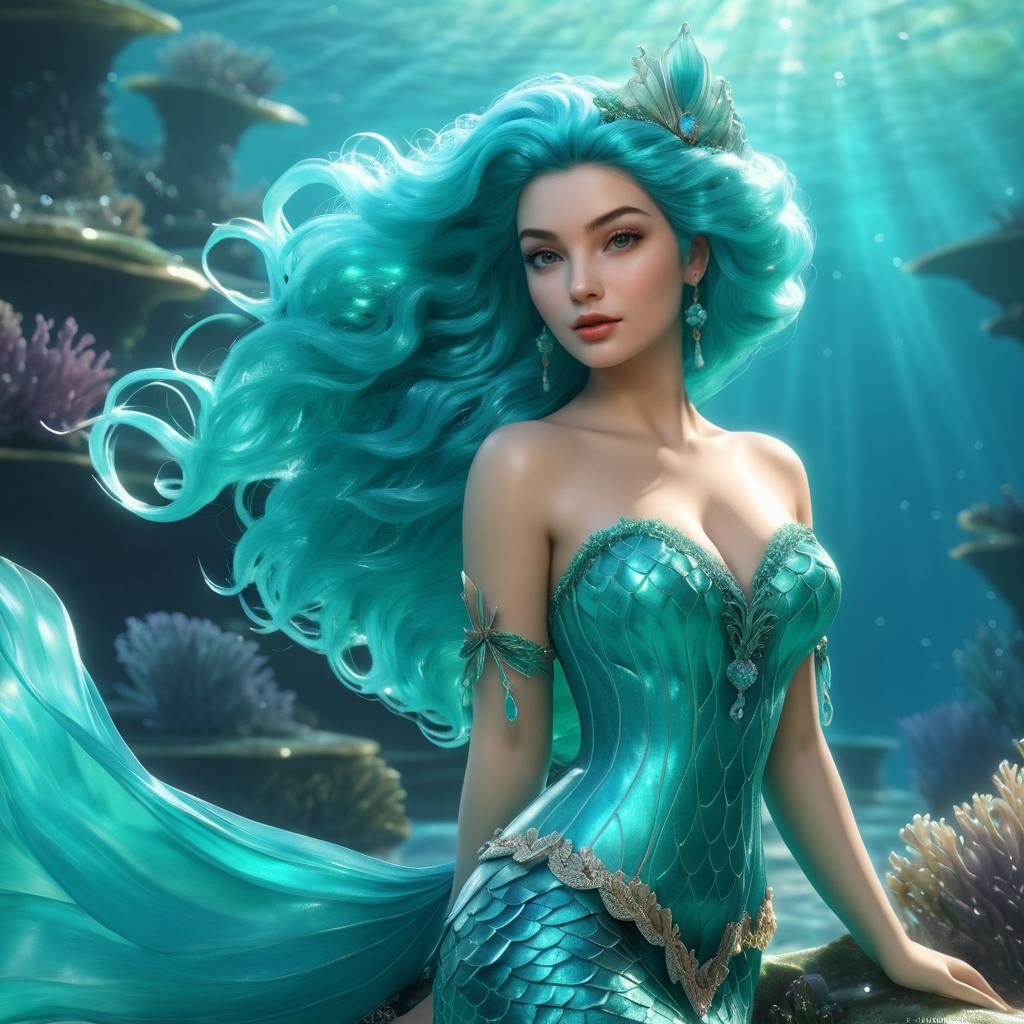 Enchanting Realistic Mermaid with Turquoise Hair