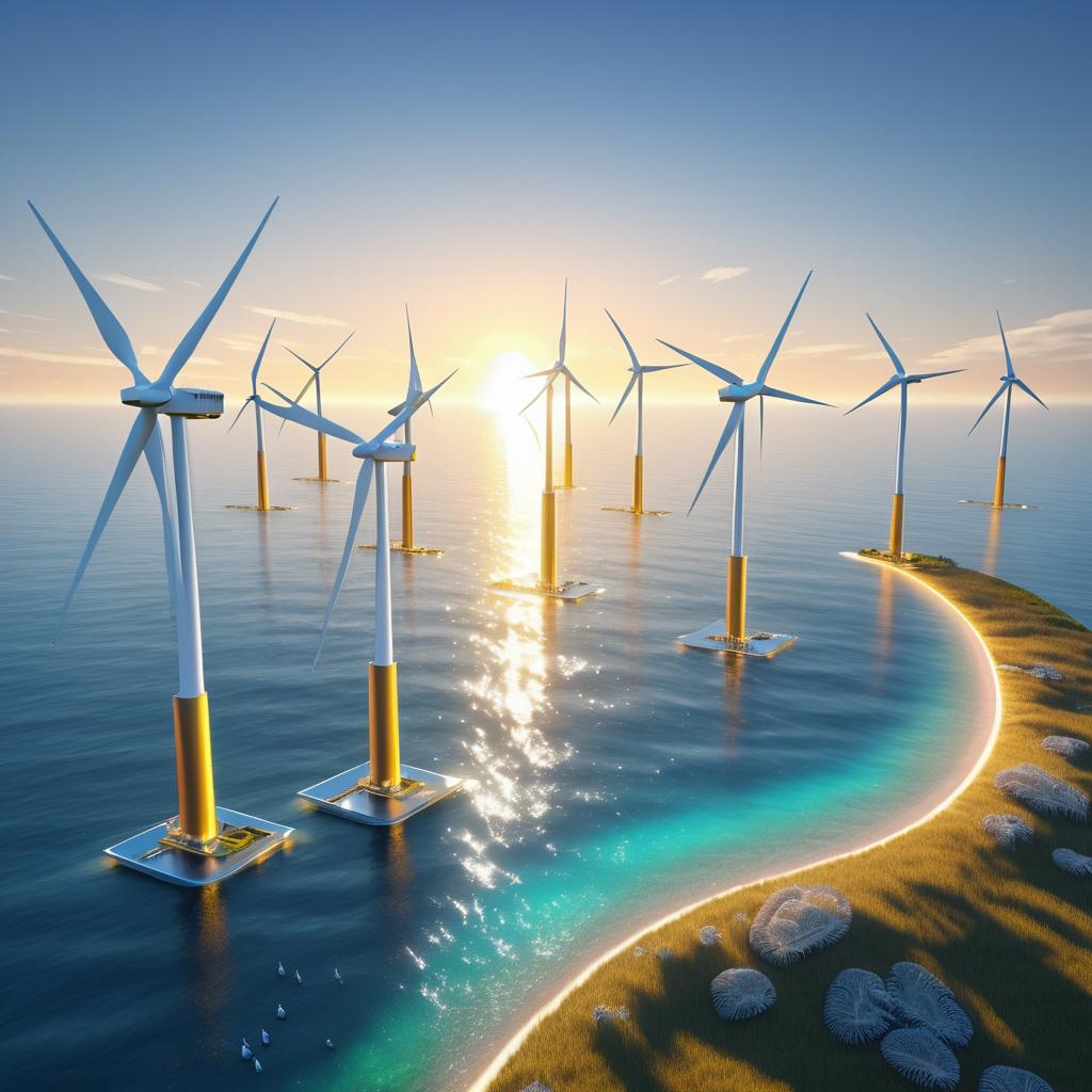 Futuristic Offshore Wind Farm at Golden Hour