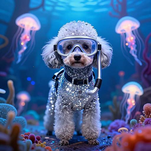 Whimsical Poodle in Magical Underwater Forest