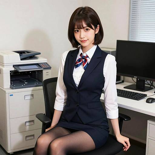 Young Woman in Office Attire Sitting at Desk