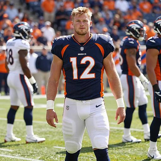 Muscular Football Player in Denver Broncos Jersey