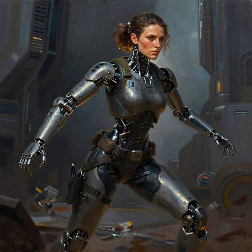 Cybernetic Mercenary Oil Painting