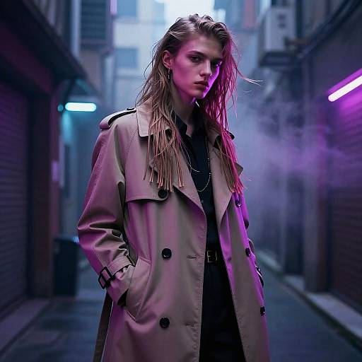 Androgynous Long Fringe Neon Trench Editorial