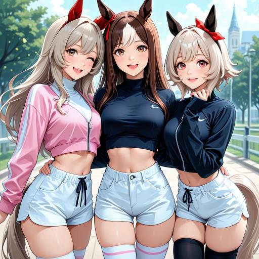 Cheerful Horse Girls with Stylish Outfits