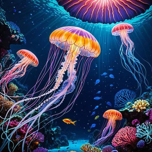 Surreal Jellyfish in Bioluminescent Abyss