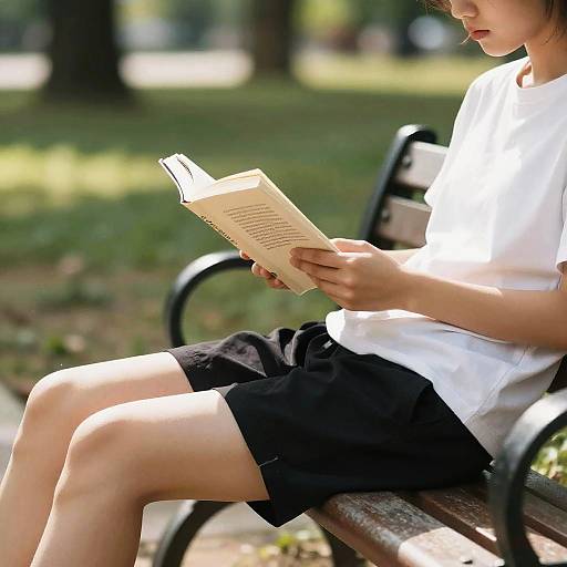 Teen Reading on Park Bench