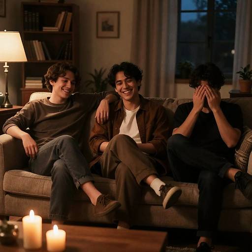 Three Friends in a Cozy Living Room