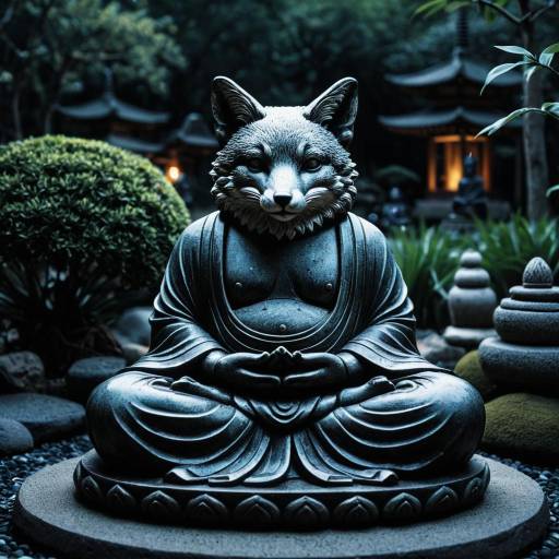 Fox Head Buddha Statue in Zen Garden
