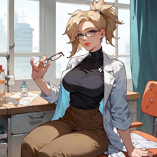 Mercy in Lab Coat by Window