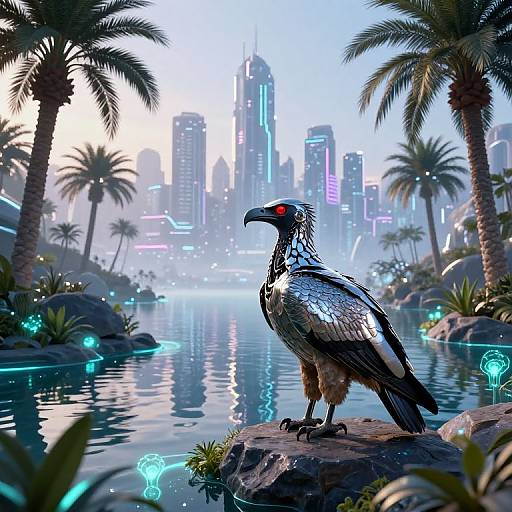Cybernetic Vulture at Neon Oasis