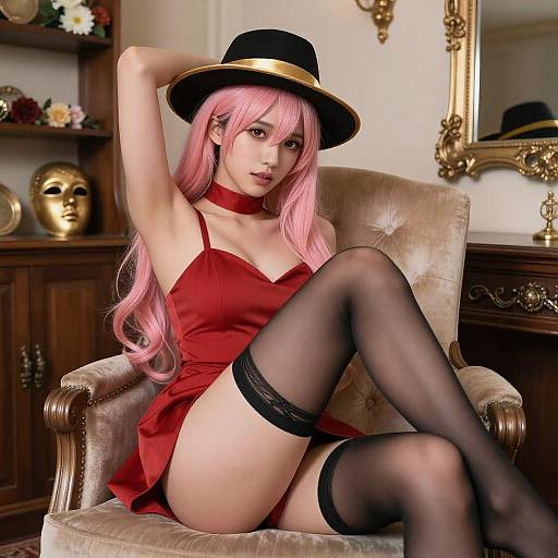 Seductive Woman with Pink Hair Pose