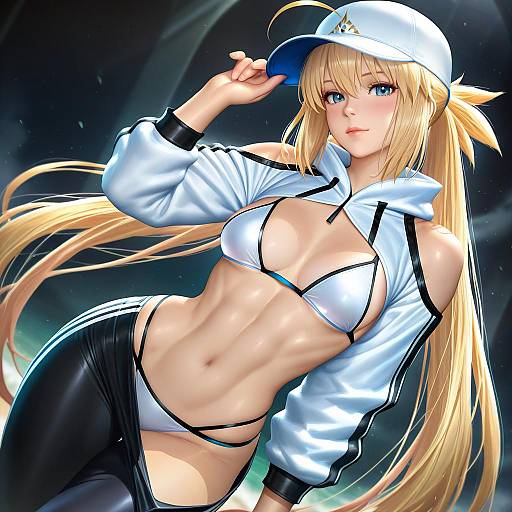 Illustration of Artoria caster (swimsuit) (fate), fate (series) in the style of Neoartcore