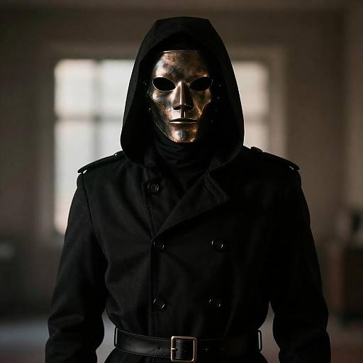 Hooded Masked Figure in Dim Light